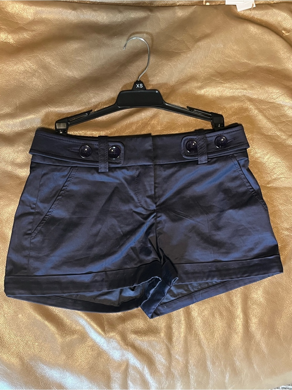 bebe Satin Navy Button-Detail Shorts